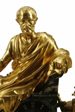 1800's  French, Mantel, Large, Empire Style Bronze & Marble Antique Clock