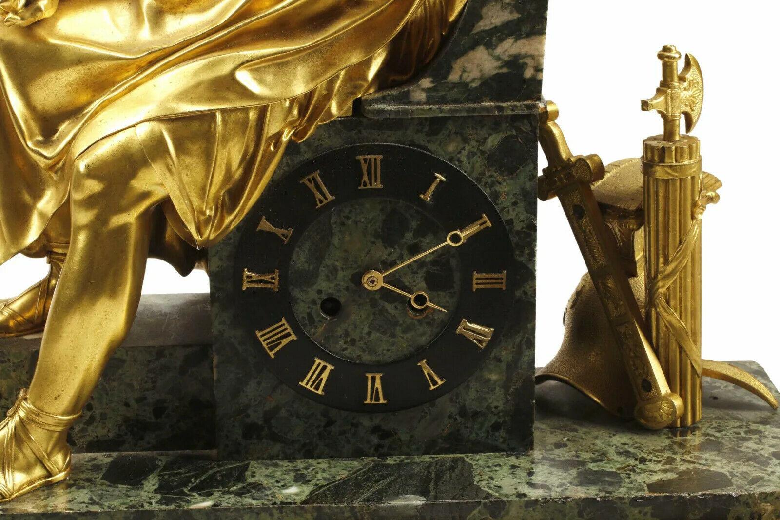 Other 1800's  French, Mantel, Large, Empire Style Bronze & Marble Antique Clock For Sale