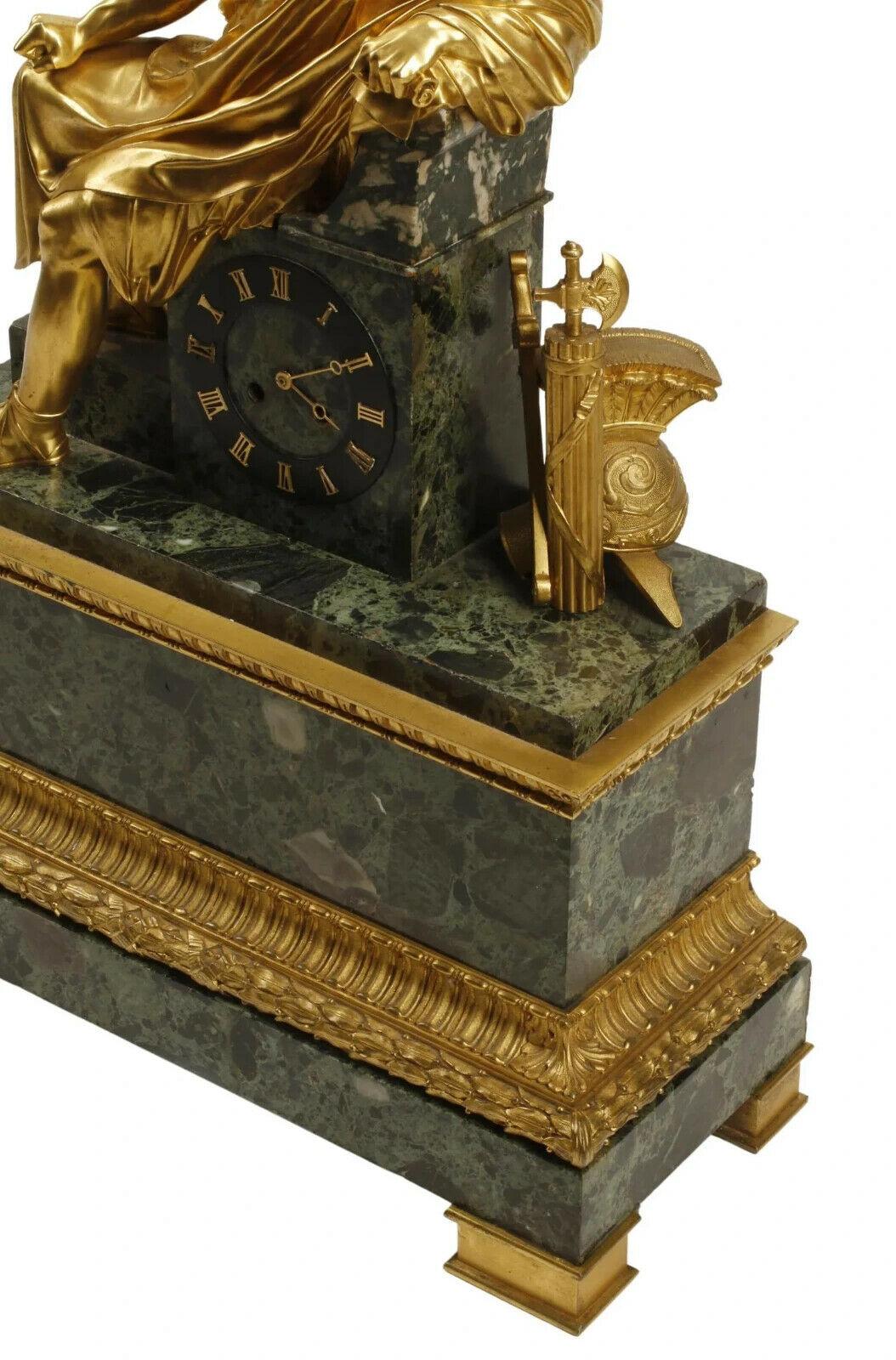 1800's  French, Mantel, Large, Empire Style Bronze & Marble Antique Clock In Good Condition For Sale In Austin, TX