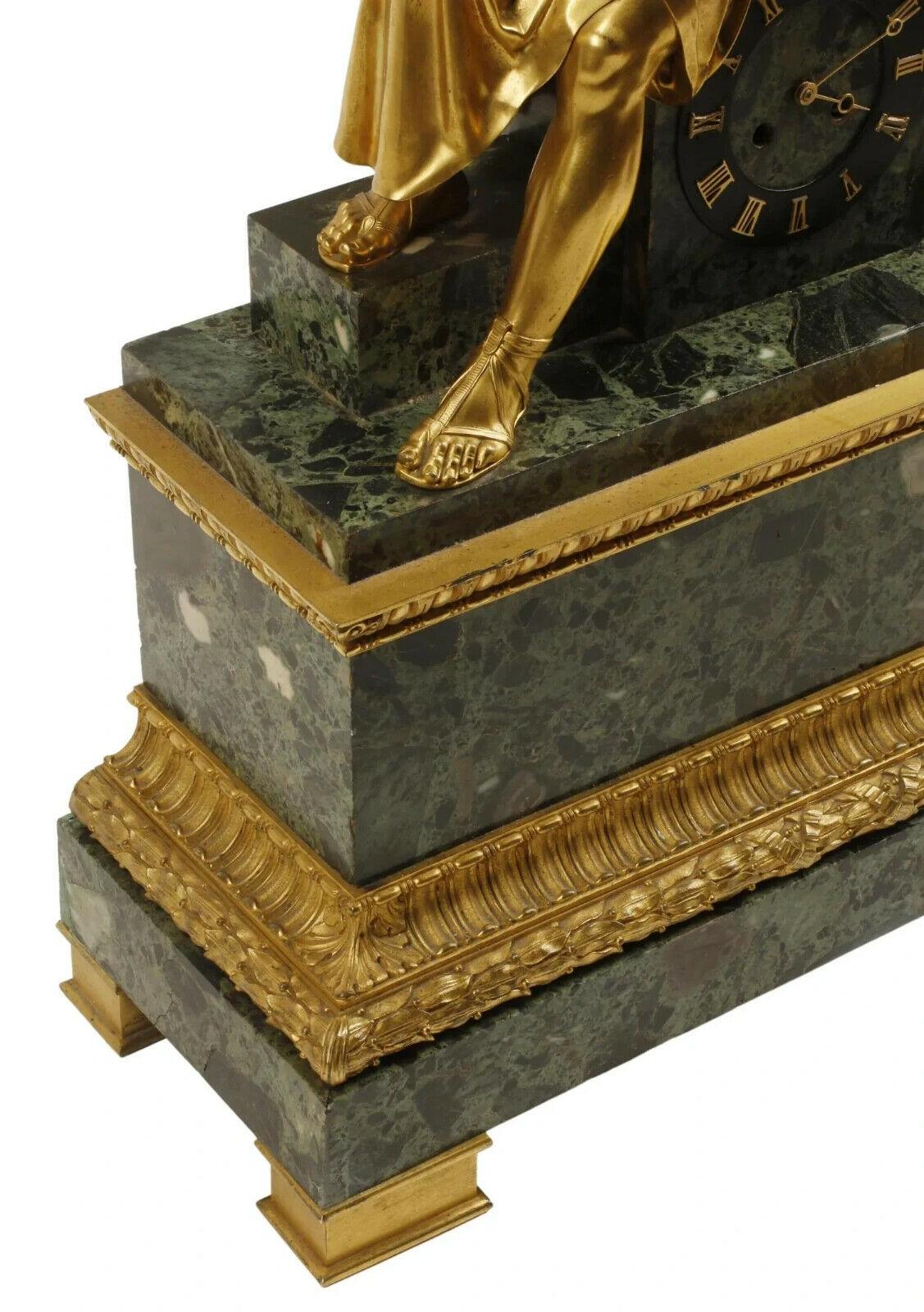 1800's  French, Mantel, Large, Empire Style Bronze & Marble Antique Clock For Sale 1