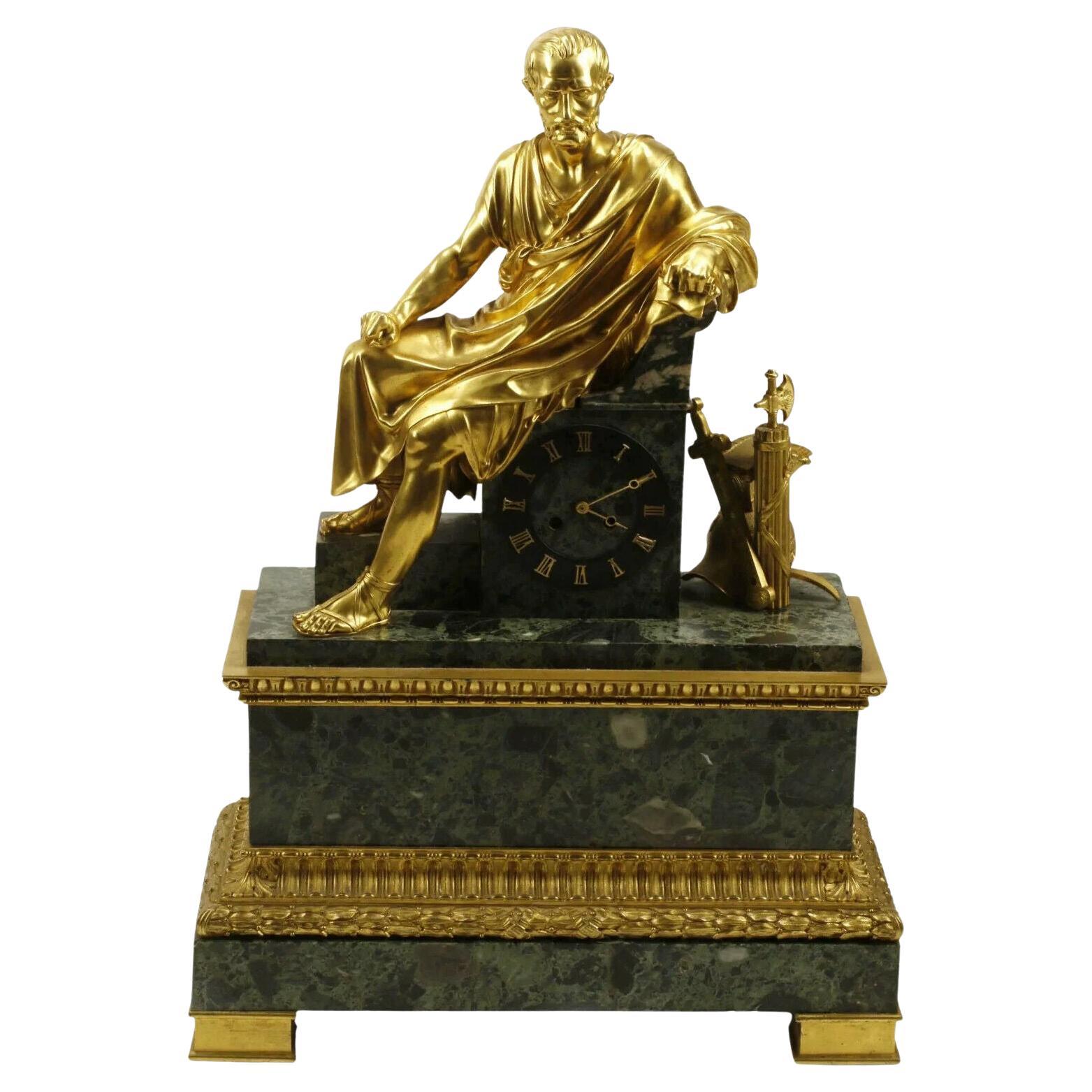 1800's  Antike französische Uhr im Empire-Stil, Kaminsims, groß, Bronze und Marmor