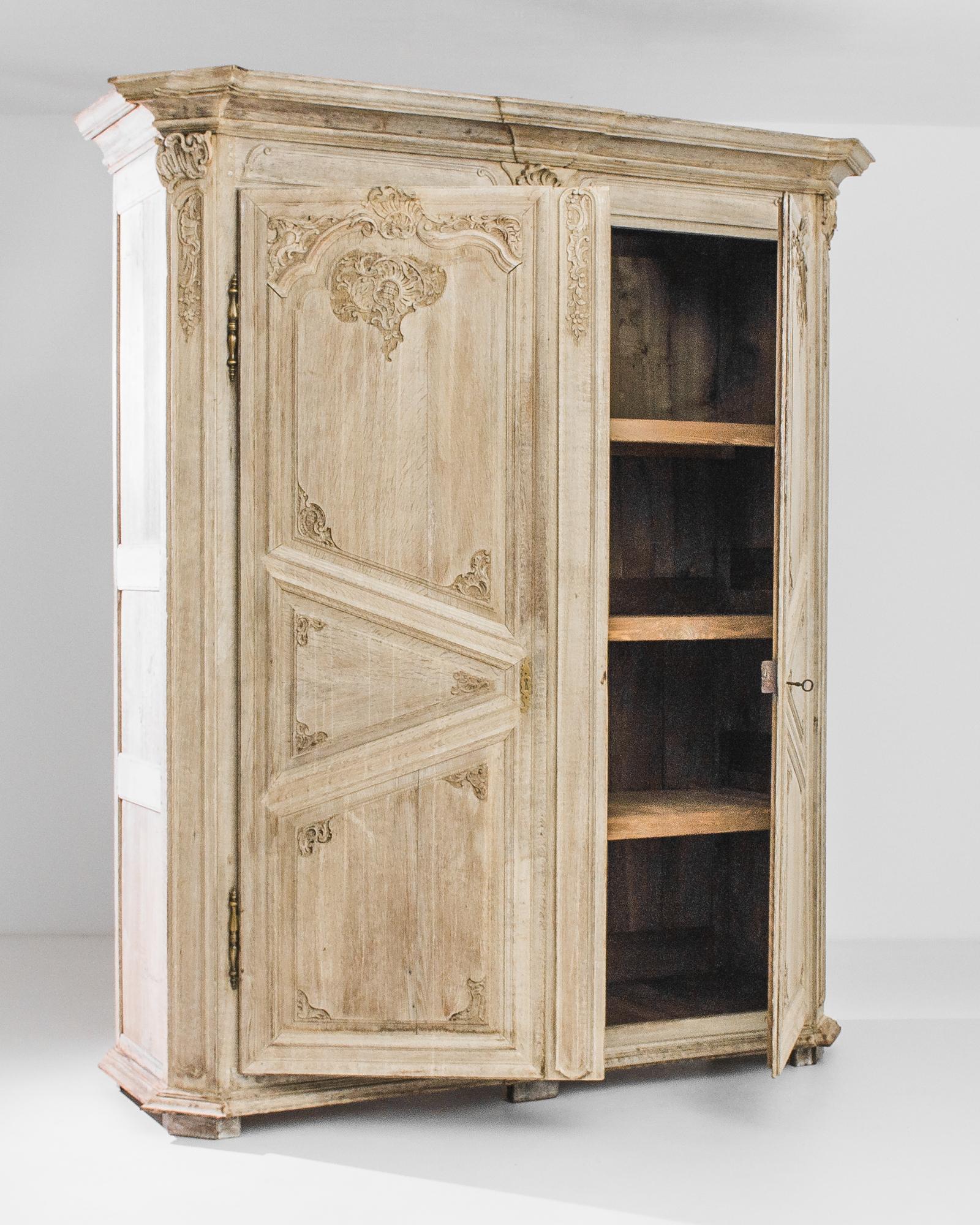 Bleached 1800s French Oak Armoire