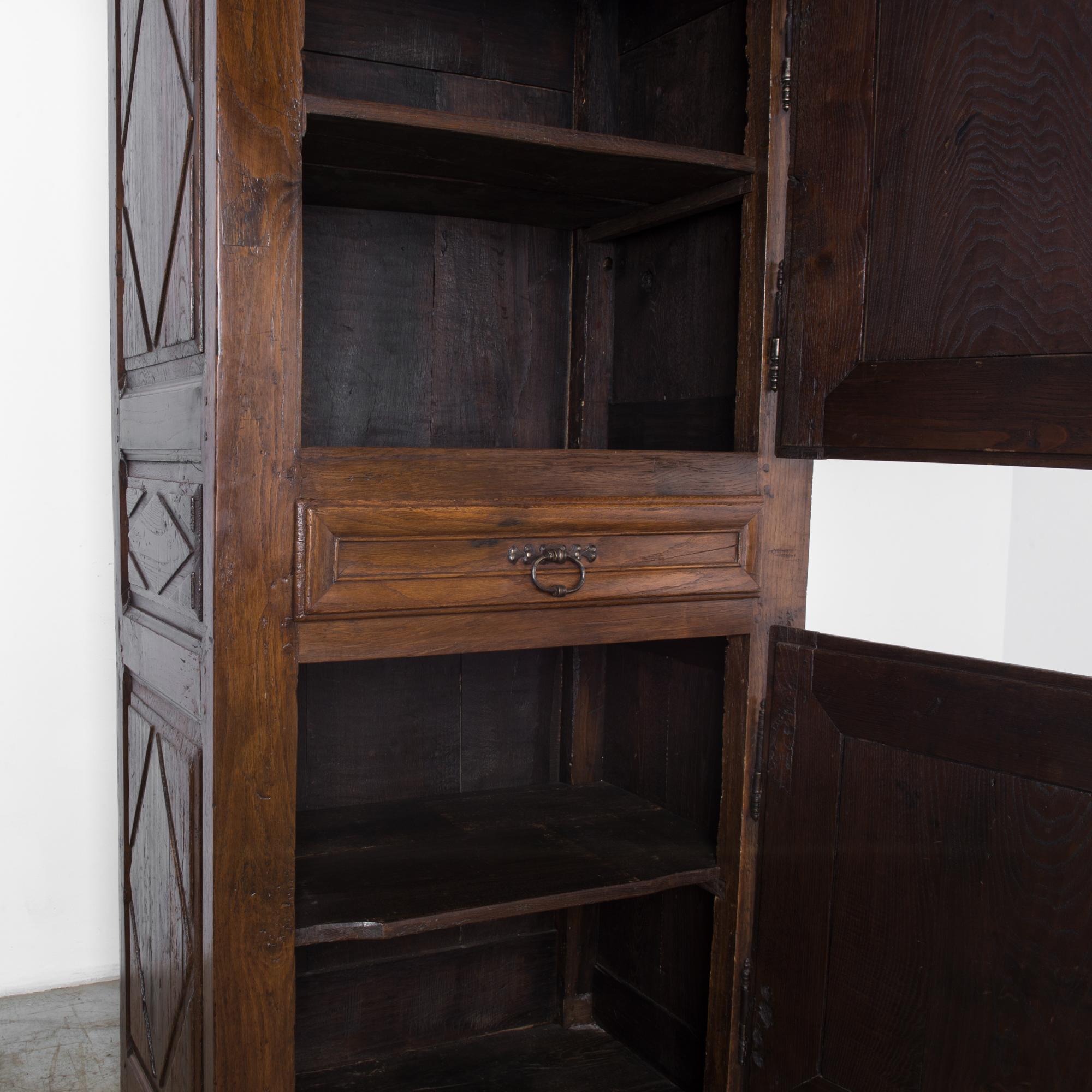 1800s French Oak Cabinet with Faceted Paneling 1