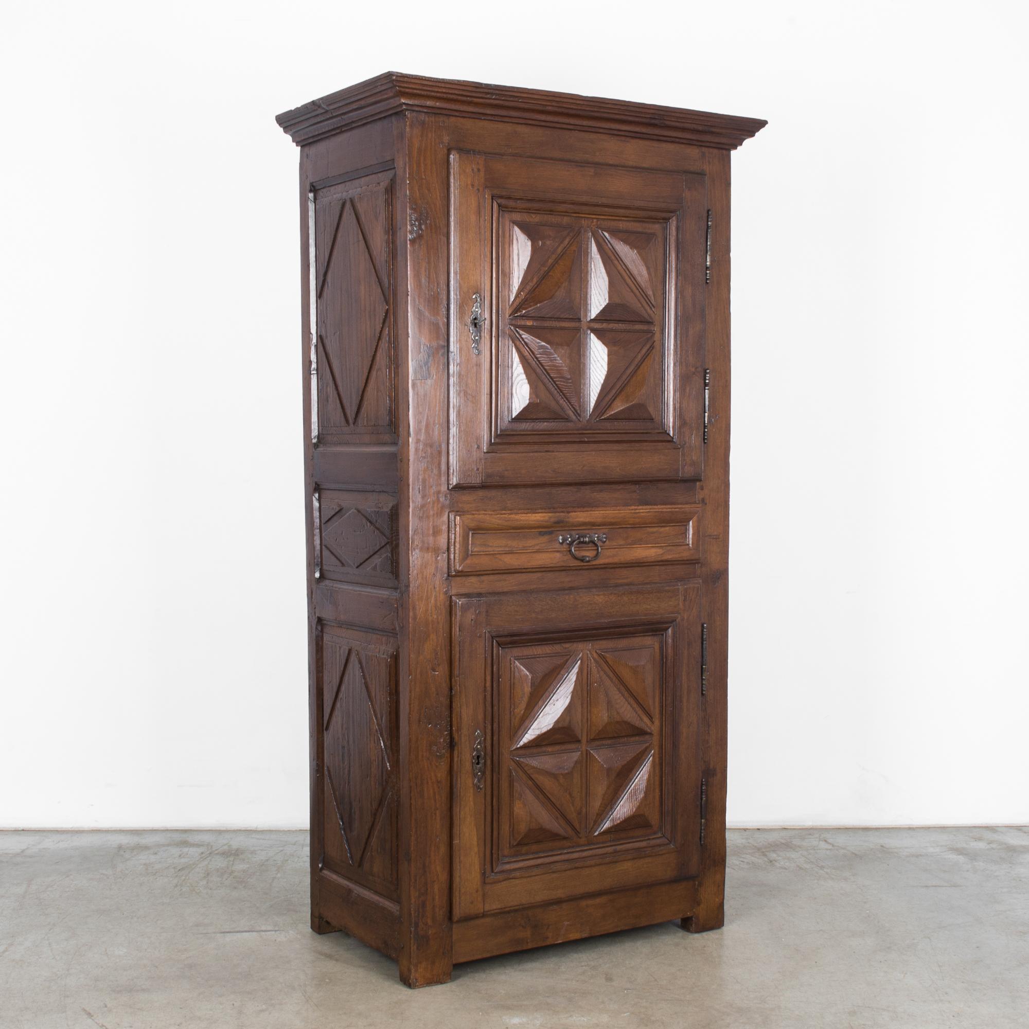 1800s French Oak Cabinet with Faceted Paneling 2