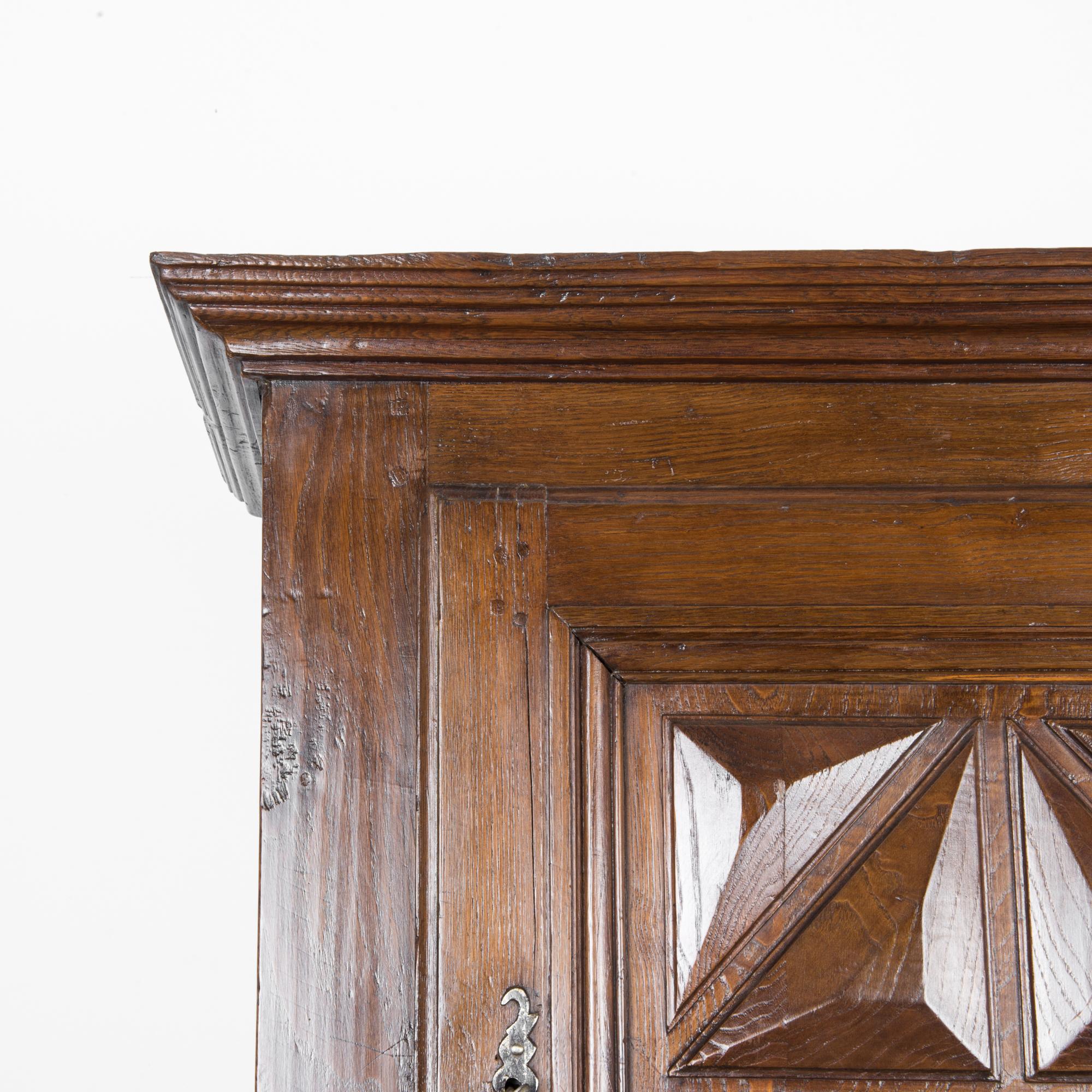 1800s French Oak Cabinet with Faceted Paneling 3