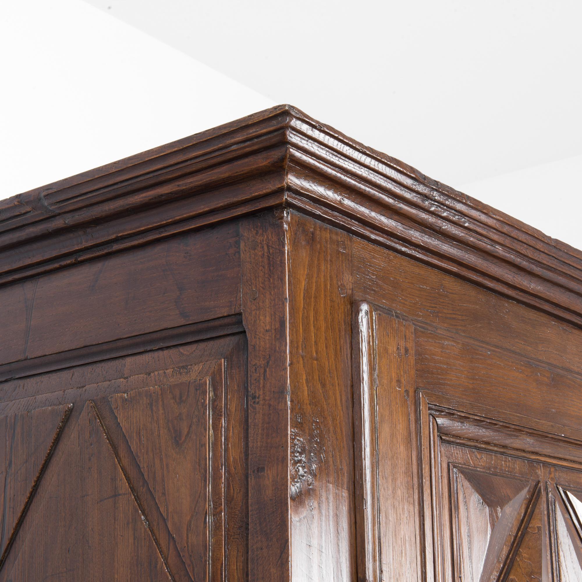 1800s French Oak Cabinet with Faceted Paneling 4