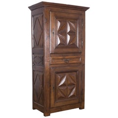 1800s French Oak Cabinet with Faceted Paneling