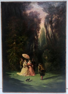 Courtier Presenting Himself to Elegant French Ladies in Rococo Parkland, 1800's