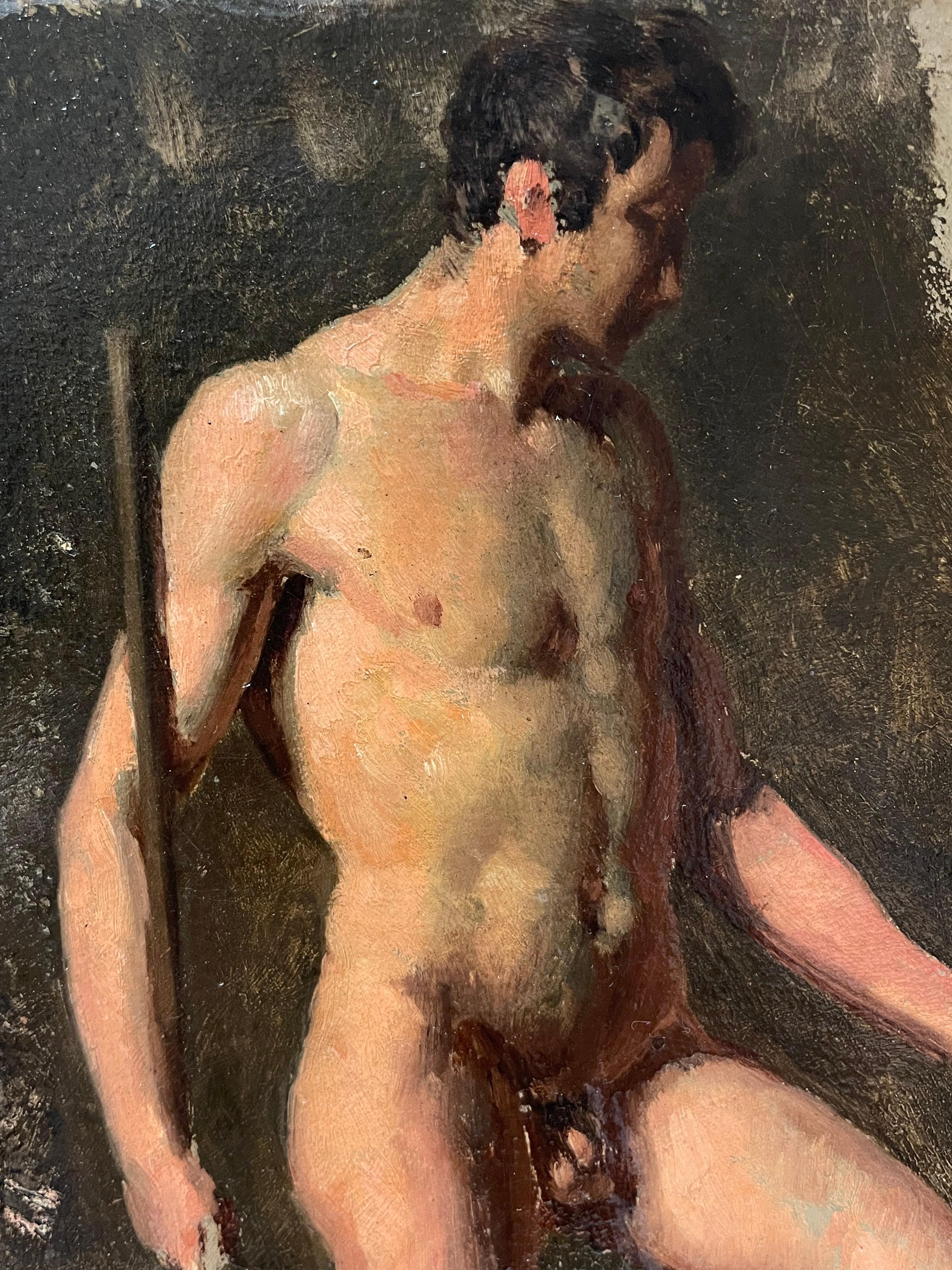 Ritratto a figura intera di un nudo maschile
Scuola francese, inizio 1800
olio su tela
tela: 12,5 x 9 pollici
provenienza: collezione privata, Francia
condizioni: ottime e solide condizioni, la tela è stata rifoderata. Piccole abrasioni superficiali