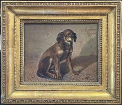 Antique Early 19th Century French Dog Painting - Characterful Dog Stable Barn Interior
