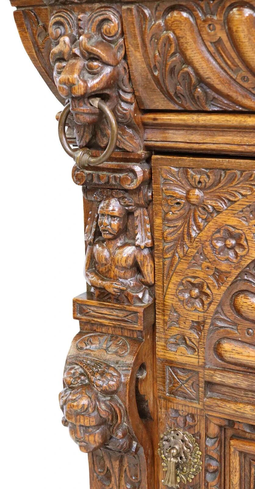 1800's French Renaissance Revival, Carved Oak, Glazed Door, Lion Mask Cabinet!! For Sale 1