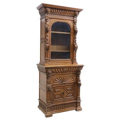1800's French Renaissance Revival, Carved Oak, Glazed Door, Lion Mask Cabinet!!