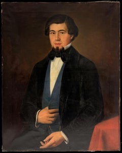 Fine Large 1800's French Oil Painting on Canvas Portrait of Gentleman