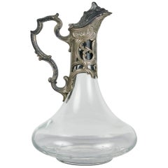 1800s French Silver and Glass Lidded Decorative Claret Jug