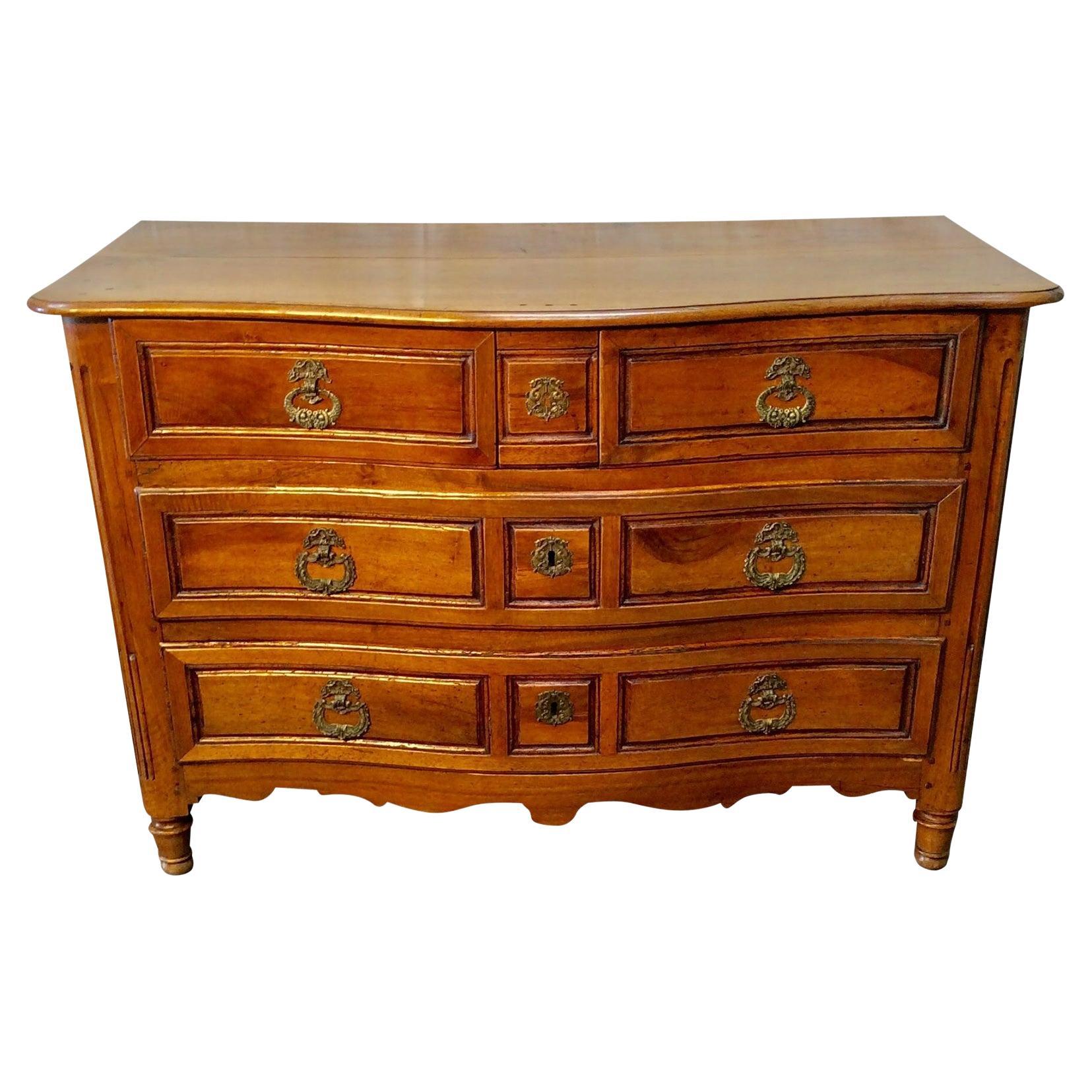 1800s French Walnut Four Drawer Commode