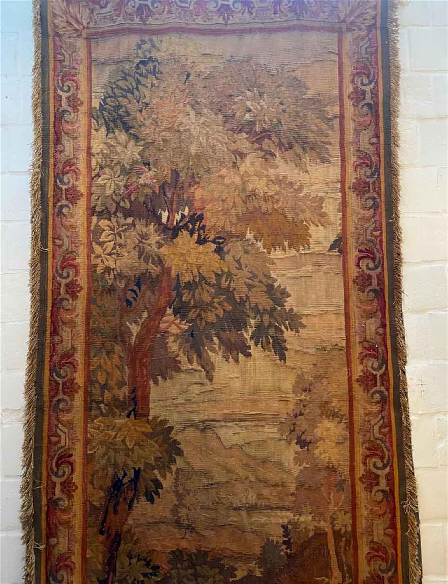 18th Century and Earlier 1800s Fringed Wool Needlepoint Scenic French Tapestry