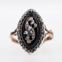 1800's Georgian Bague au Firmament Antique Rosecut Navette Ring Heirloom Jewelry
