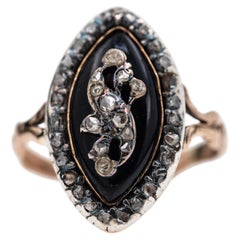 1800's Georgian Bague au Firmament Antique Rosecut Navette Ring Heirloom Jewelry