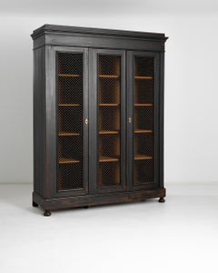 1800s German Black Patinated Linen Cabinet