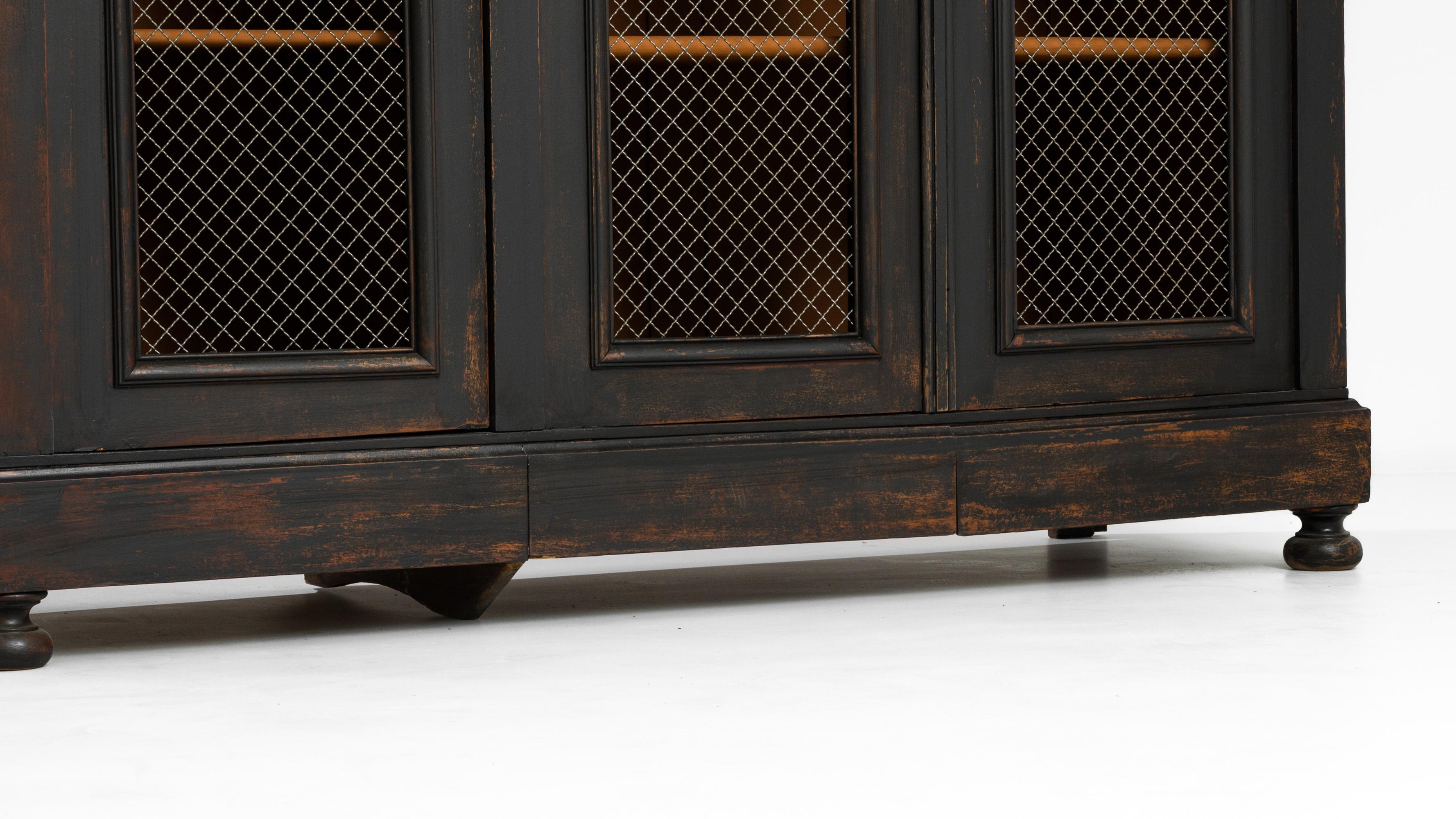 1800s German Black Patinated Linen Cabinet In Good Condition In High Point, NC