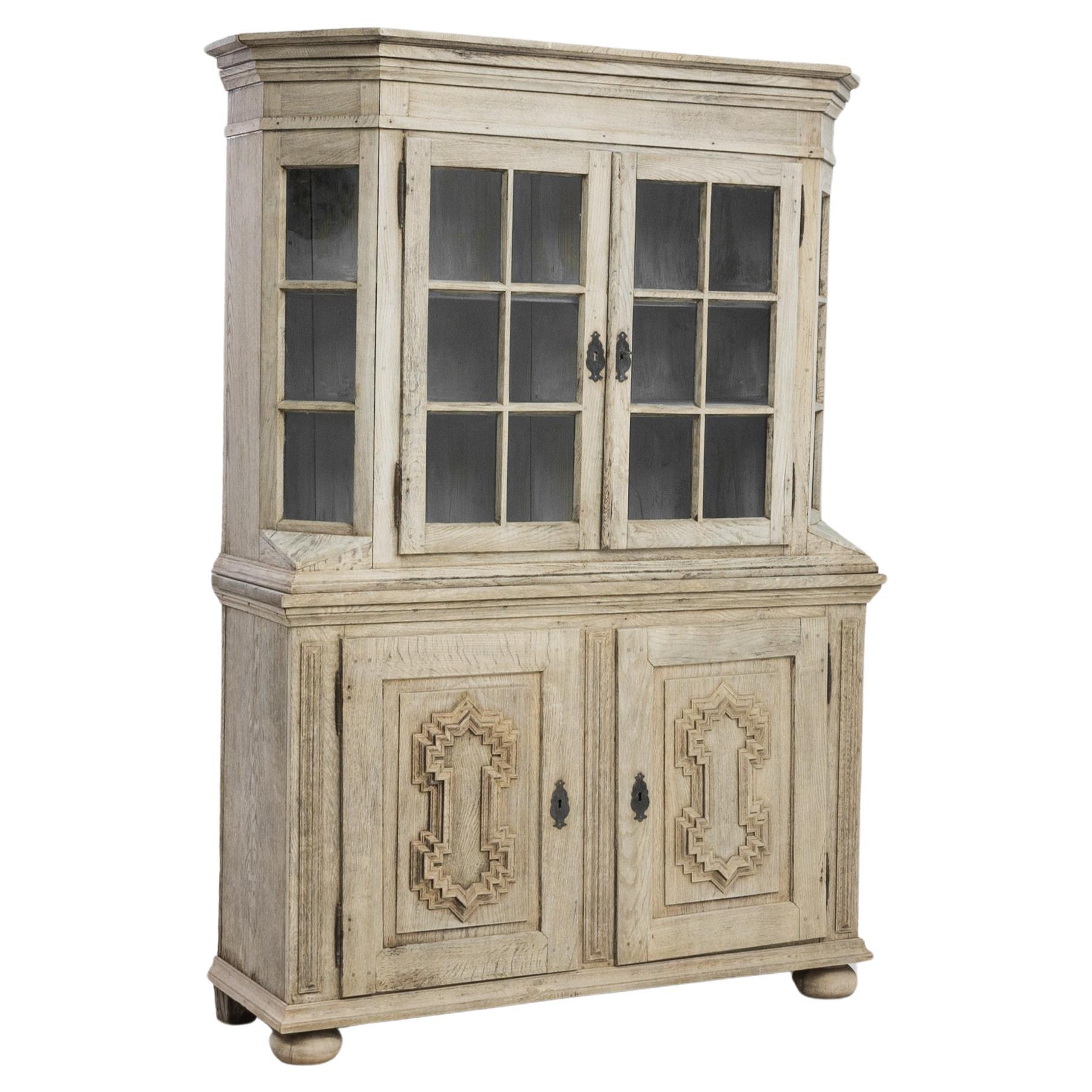 1800s German Bleached Oak Vitrine