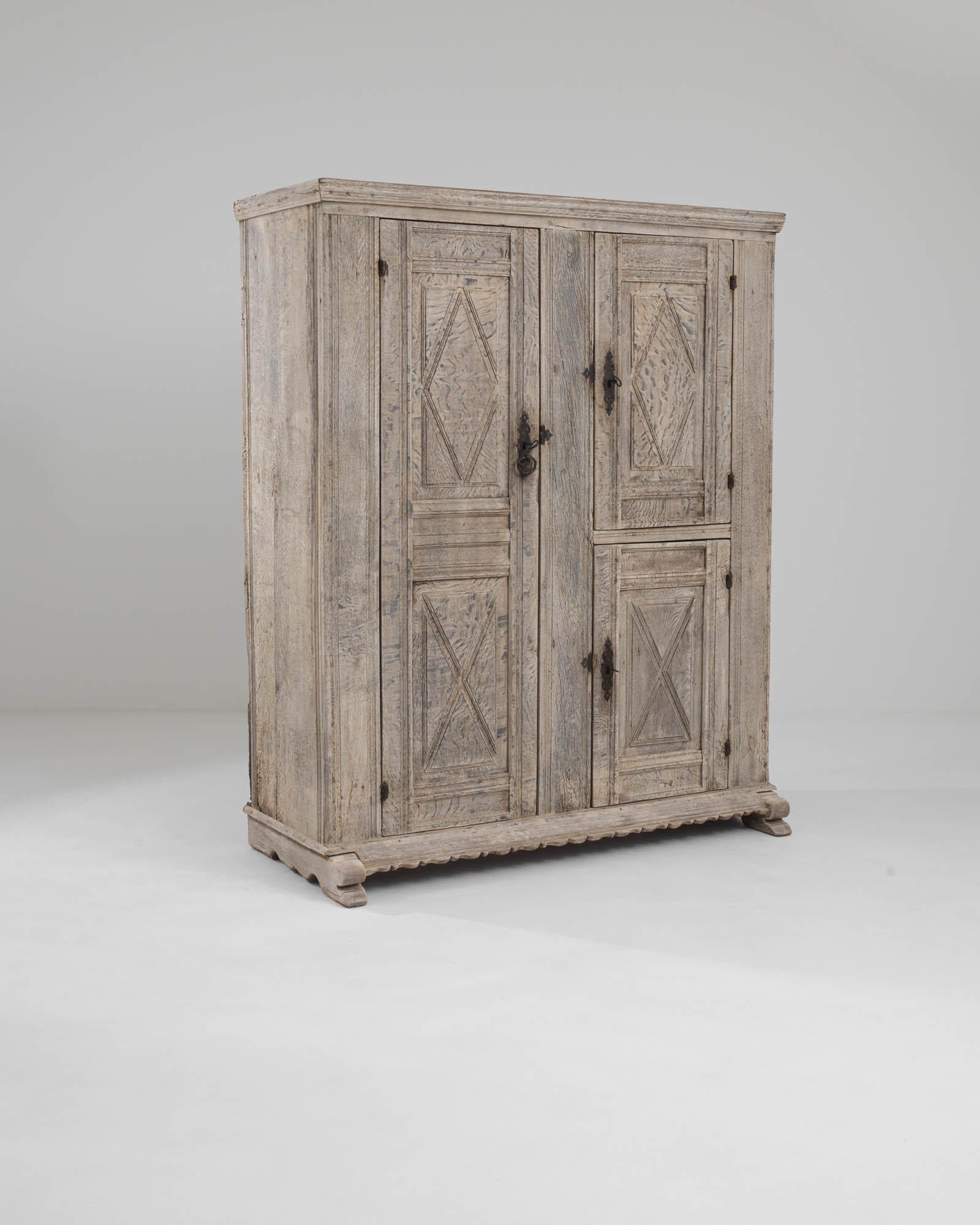 19th Century 1800s German Bleached Oak Wardrobe