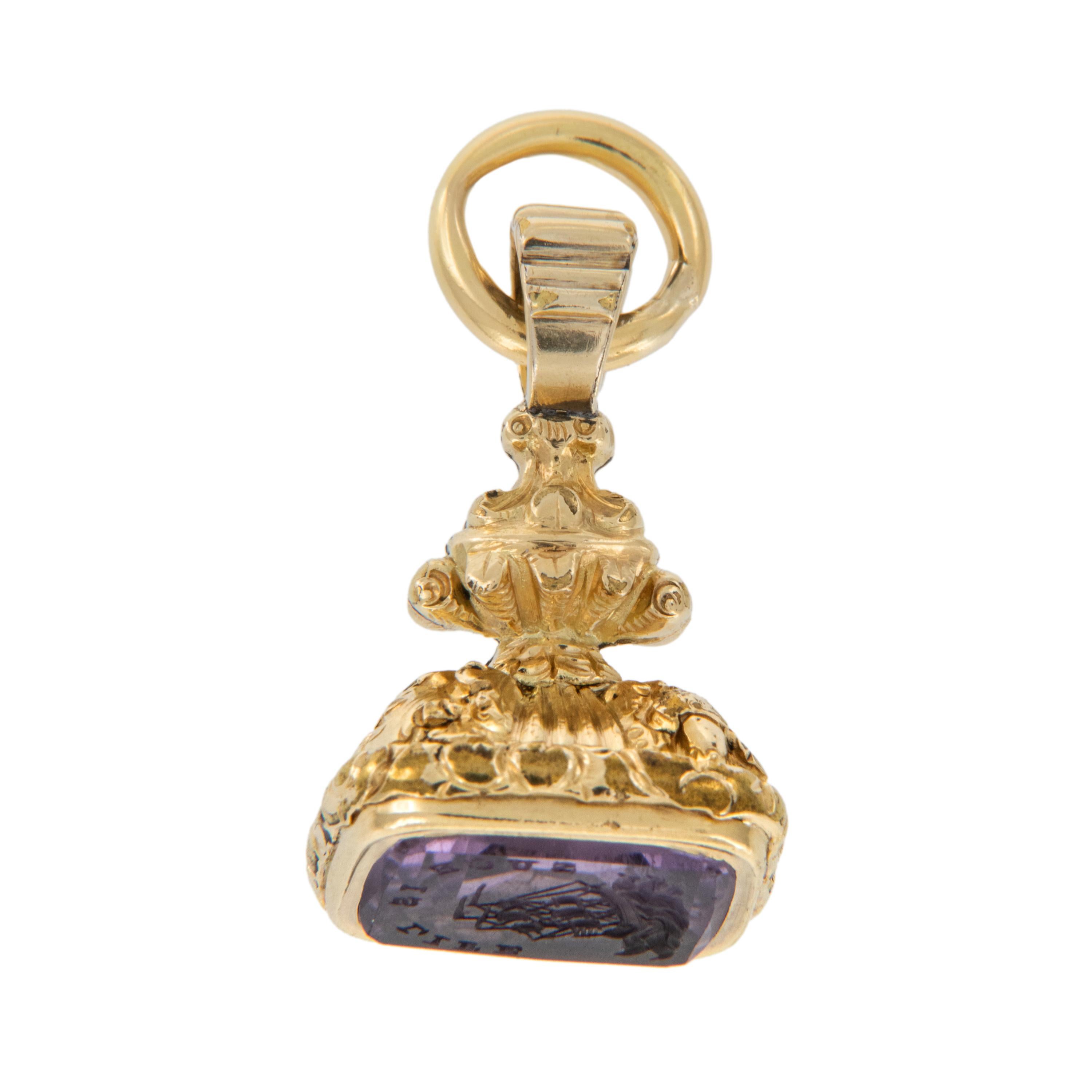 Square Cut 1800's Gold Cased Seal Fob with Amethyst 