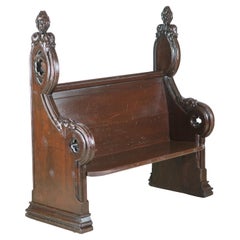 1800s Gothic Hand Carved Oak Church Pew Floral Design
