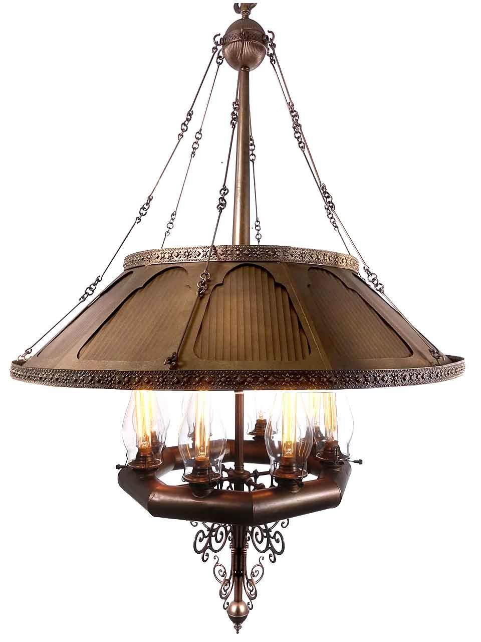 American 1800s Grand Wheeler Ten-Light Reflector Chandelier
