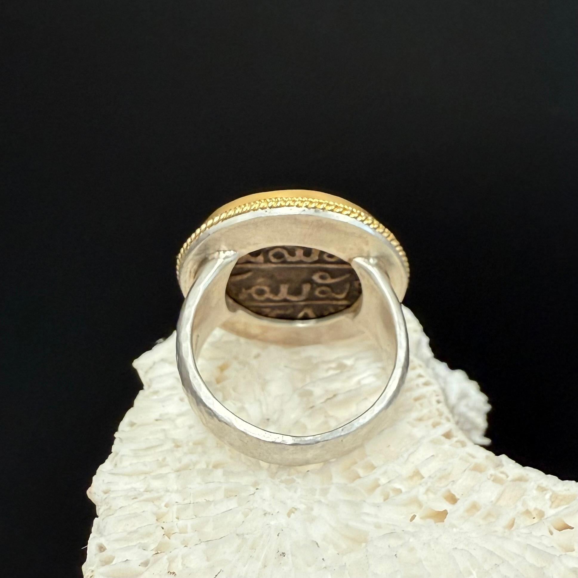 1800's India Mysore India Elephant Coin Silver 18K Gold Ring For Sale 8