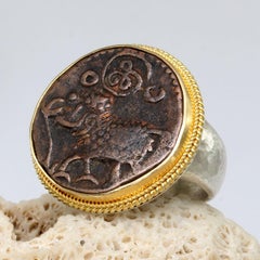 1800's India Mysore India Elephant Coin Silver 18K Gold Ring