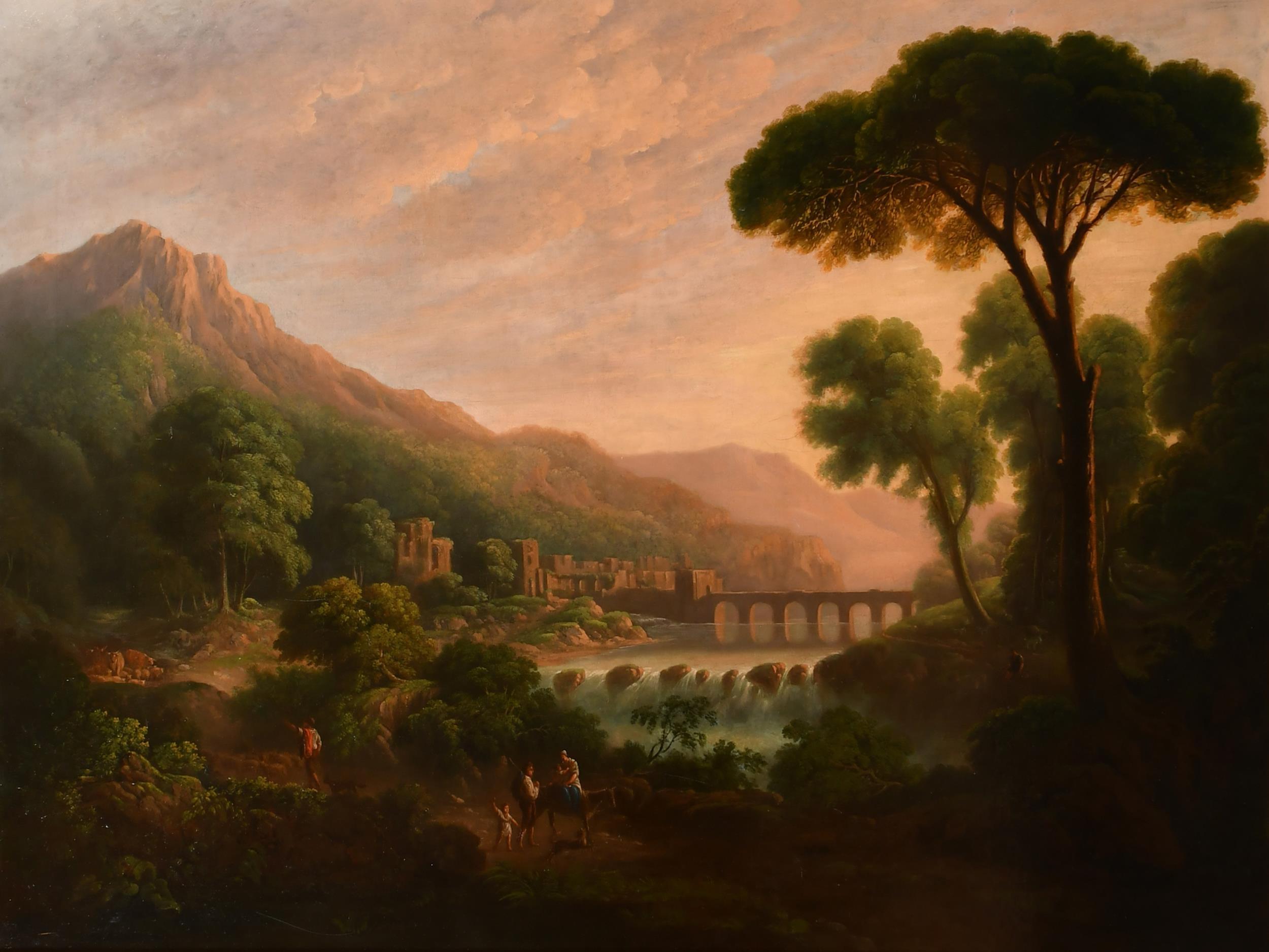 Großes italienisches romantisches, klassisches Landschaftsgemälde mit goldenem Sonnenuntergang, 1800er Jahre – Painting von 1800's Italian Grand Tour
