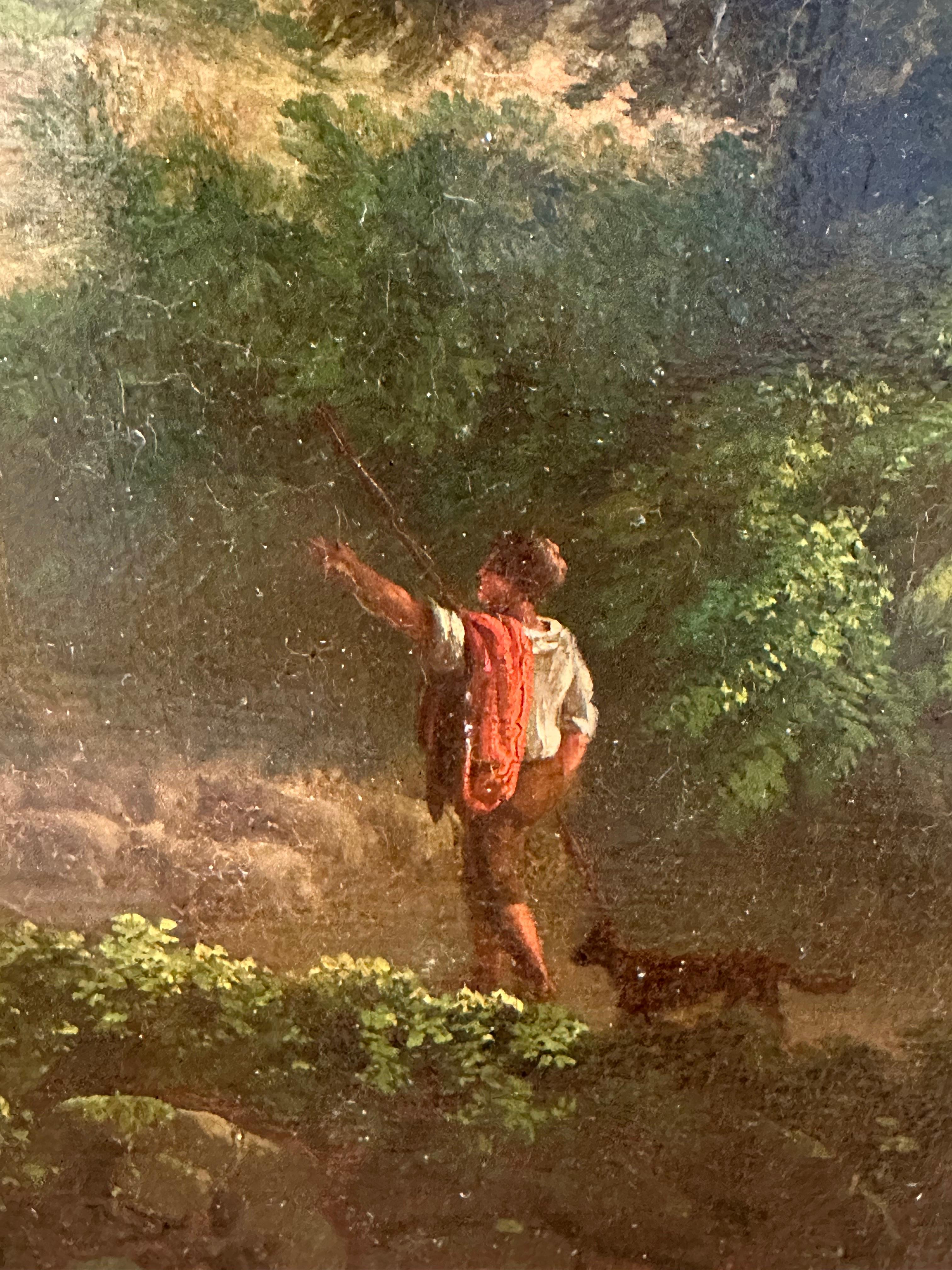 Großes italienisches romantisches, klassisches Landschaftsgemälde mit goldenem Sonnenuntergang, 1800er Jahre im Angebot 1