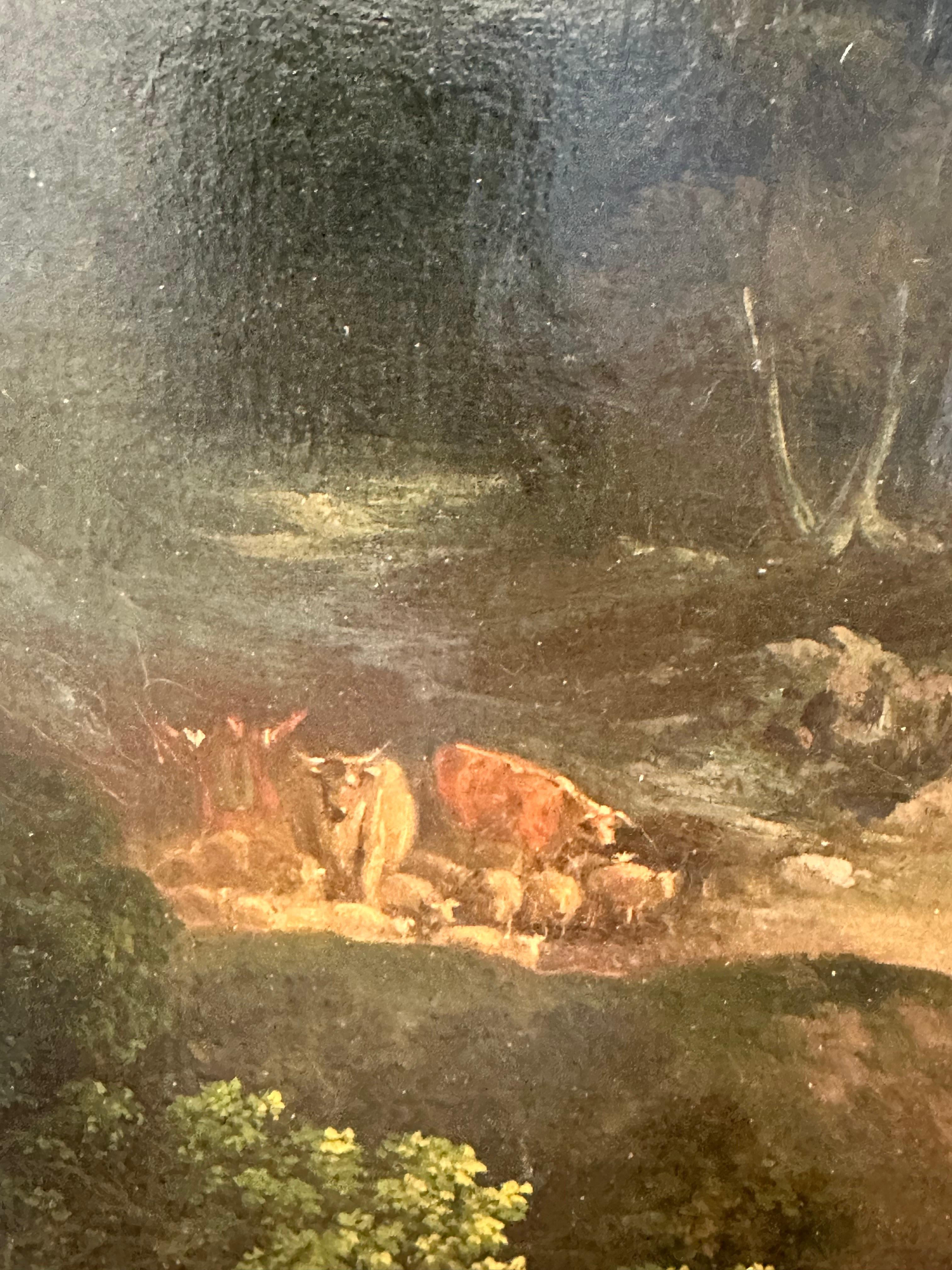 Großes italienisches romantisches, klassisches Landschaftsgemälde mit goldenem Sonnenuntergang, 1800er Jahre im Angebot 2