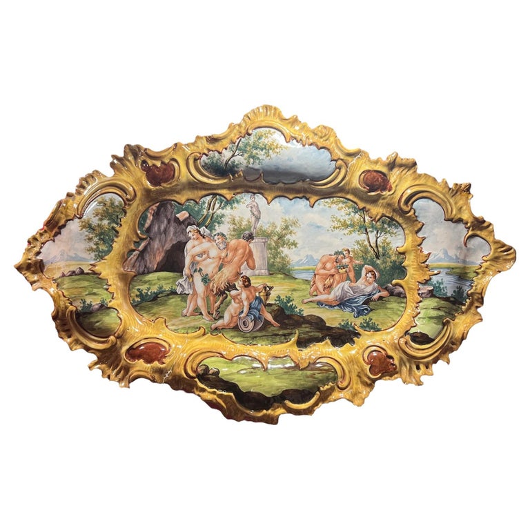 1800s Italian Majolica Large Decorative Plate For Sale at 1stDibs