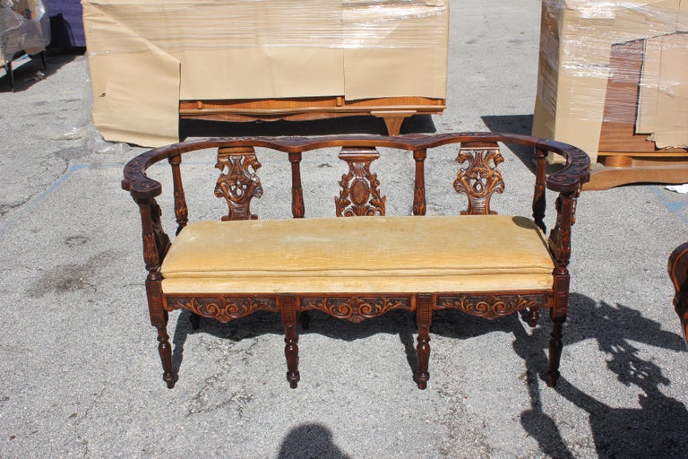 1800s Italian Renaissance Settee Sofa Couch with Two Chairs in Carved ...