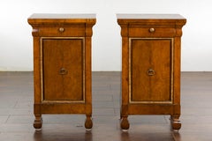 1800s Italian Walnut Bedside Cabinets with Giltwood Twisted Rope Motif, Pair
