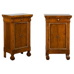 Antique 1800s Italian Walnut Bedside Cabinets with Giltwood Twisted Rope Motif, Pair