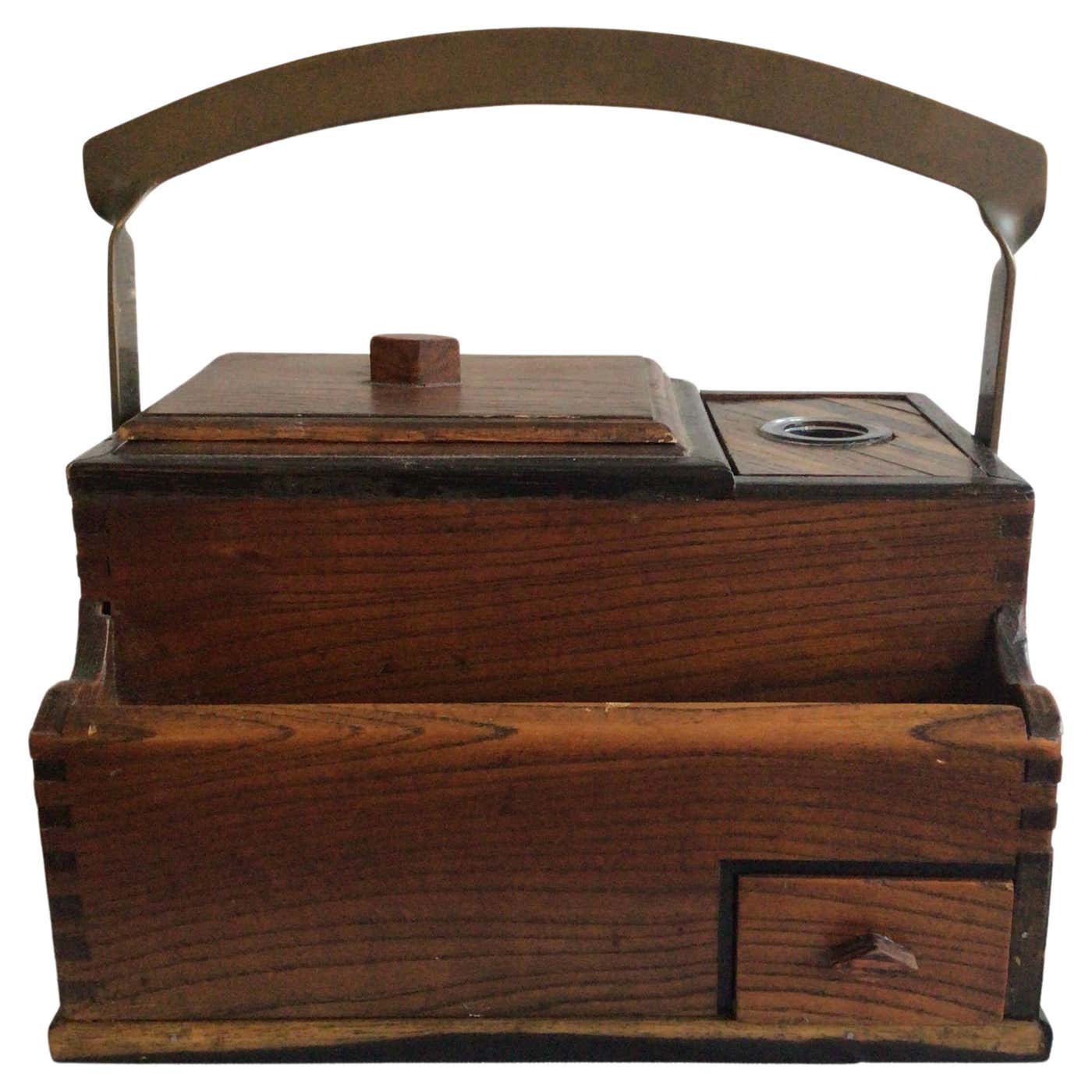 1800s Japanese Letter Box with Inkwell and Handle For Sale at 1stDibs