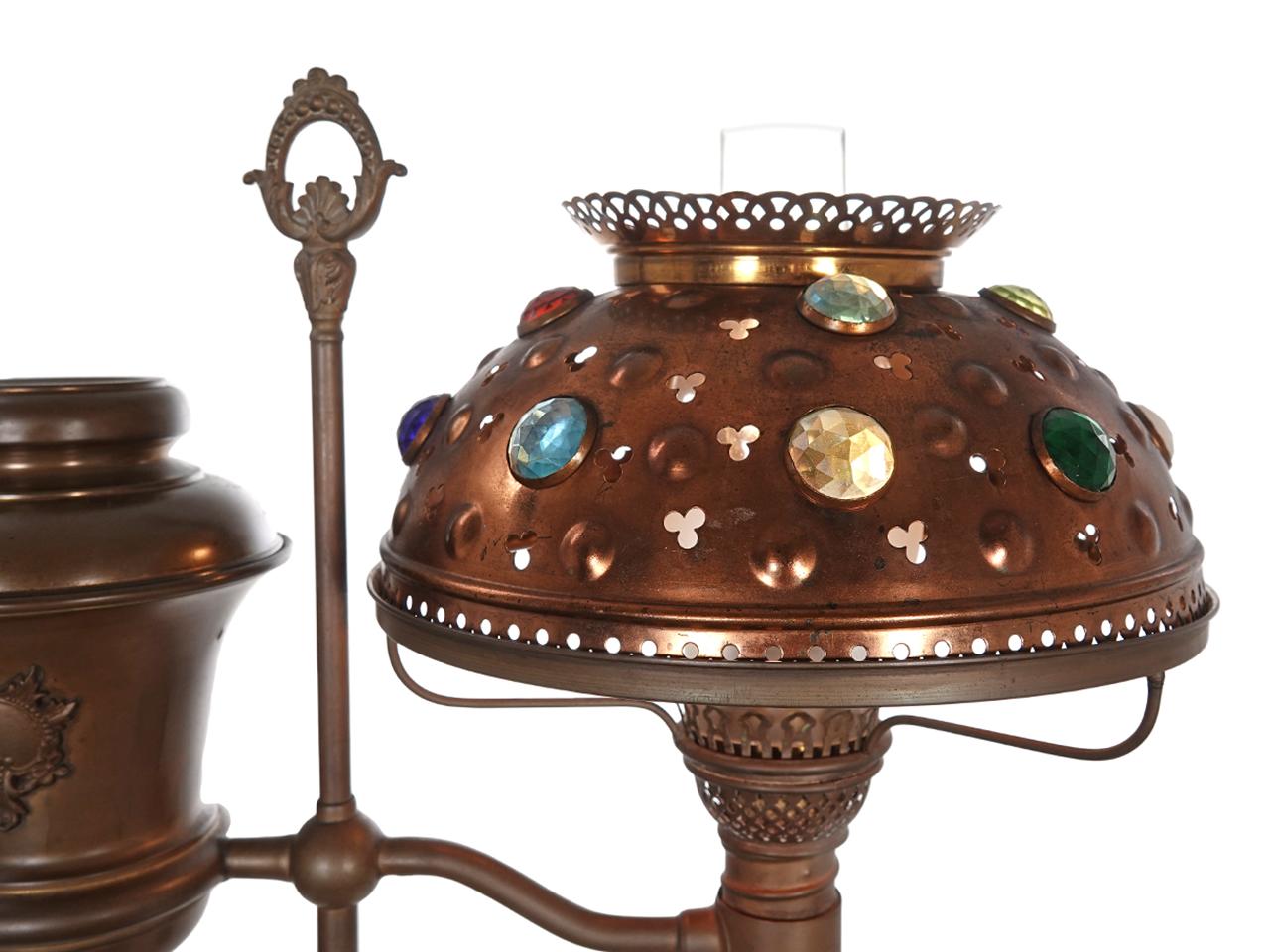 1800s Jeweled Student Schreibtischlampe (Viktorianisch)