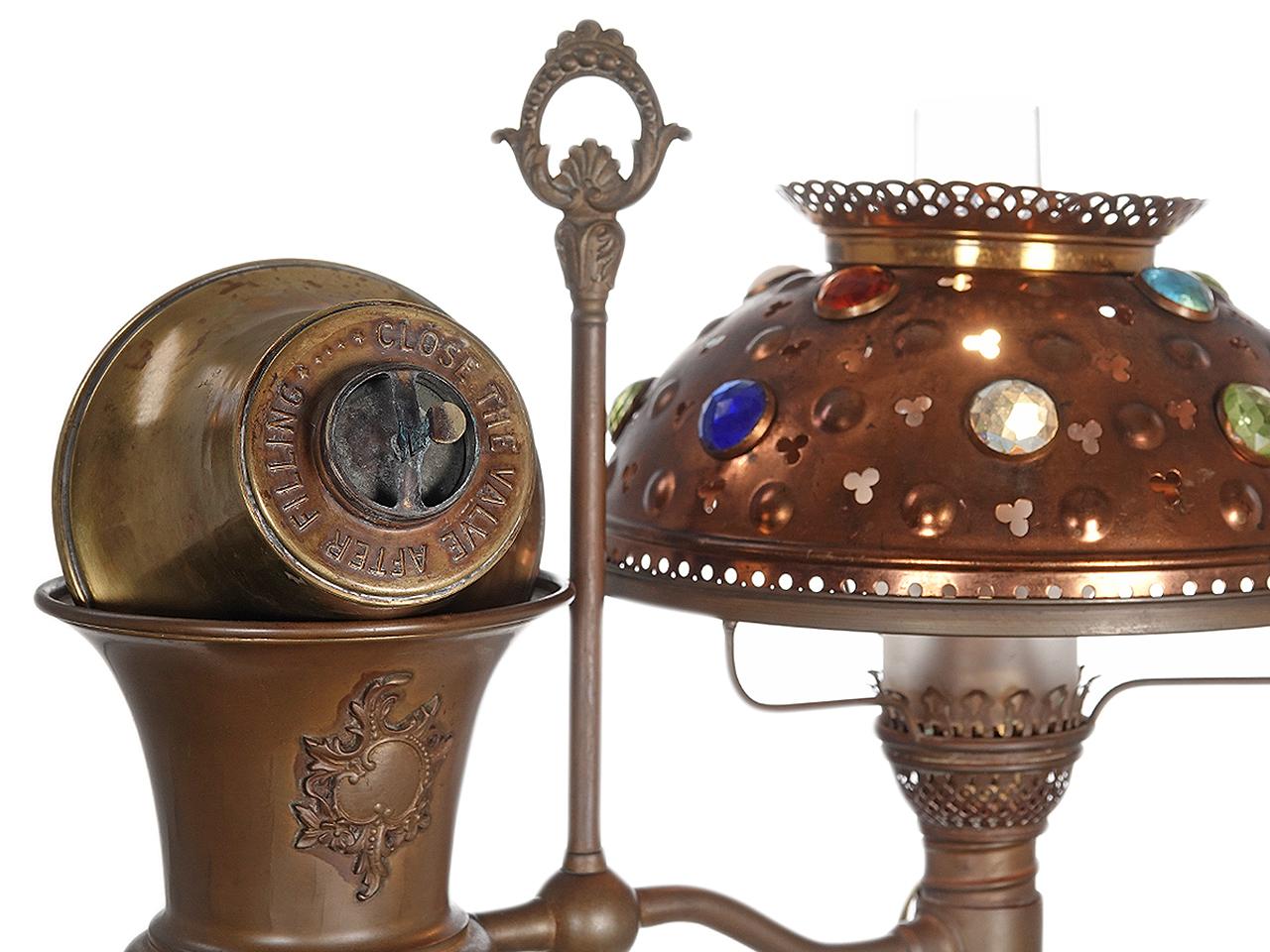 1800s Jeweled Student Desk Lamp In Good Condition In Peekskill, NY
