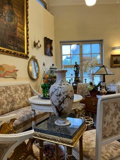 1800s Large BACCARAT Opaline Glass Vase, Hand Painted Enamelled Relief Motif