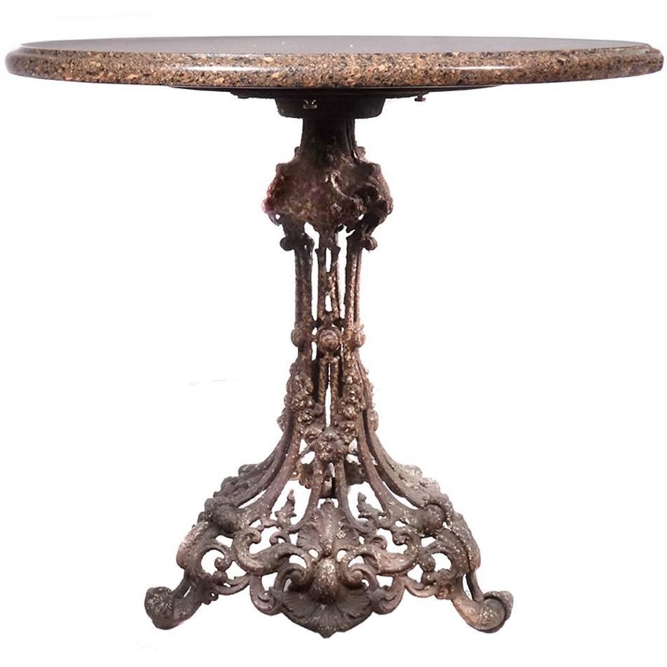 1800s Marble Pedestal Table with Fiske Cast Iron Base