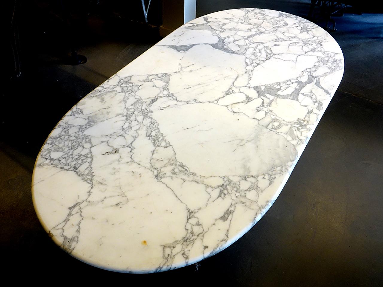 1800s Marble Table with Fiske Cast Iron Base In Distressed Condition In Peekskill, NY