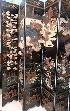 1800s Most Auspicious 8-Panel Lacquer Chinese Coromandel Screen-Signed