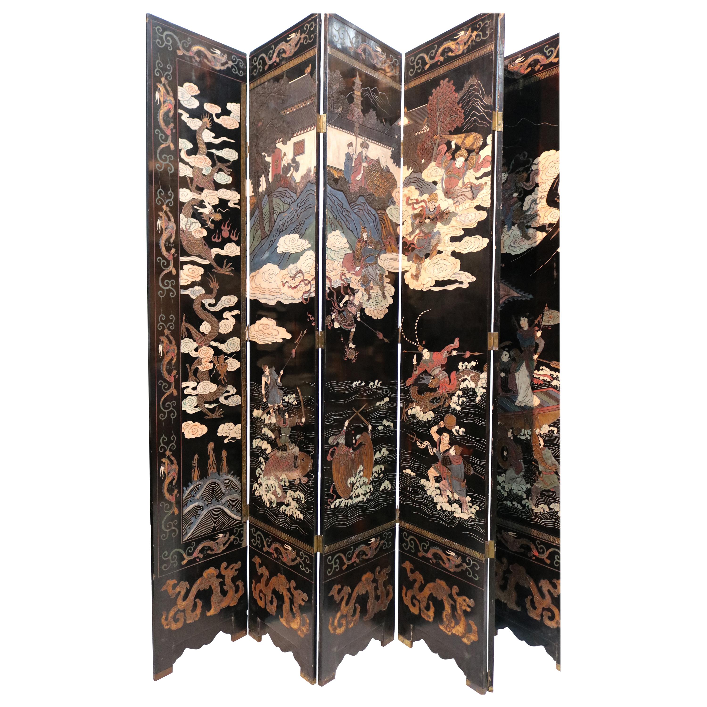 1800s Most Auspicious 8-Panel Lacquer Chinese Coromandel Screen-Signed For Sale