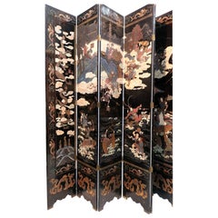 1800s Most Auspicious 8-Panel Lacquer Chinese Coromandel Screen-Signed