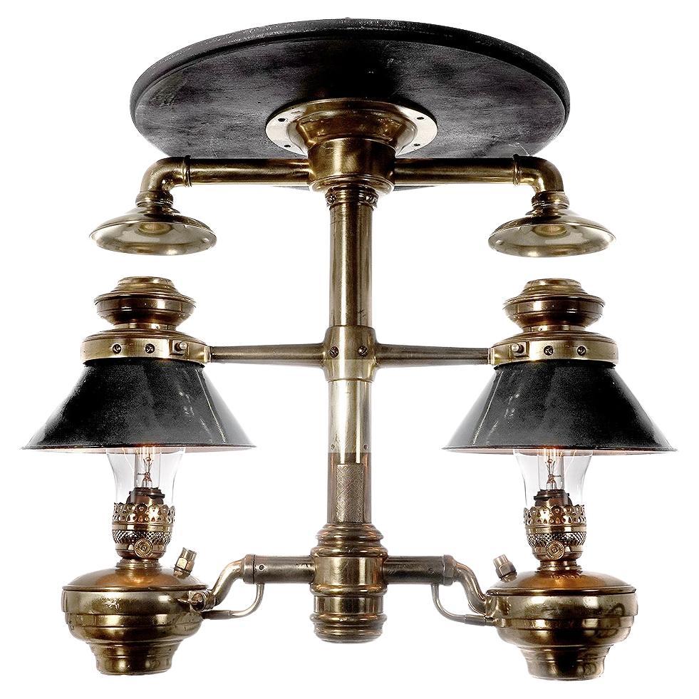 1800s Norfolk and Western Bright Finish Railroad Dining Car Double Chandelier