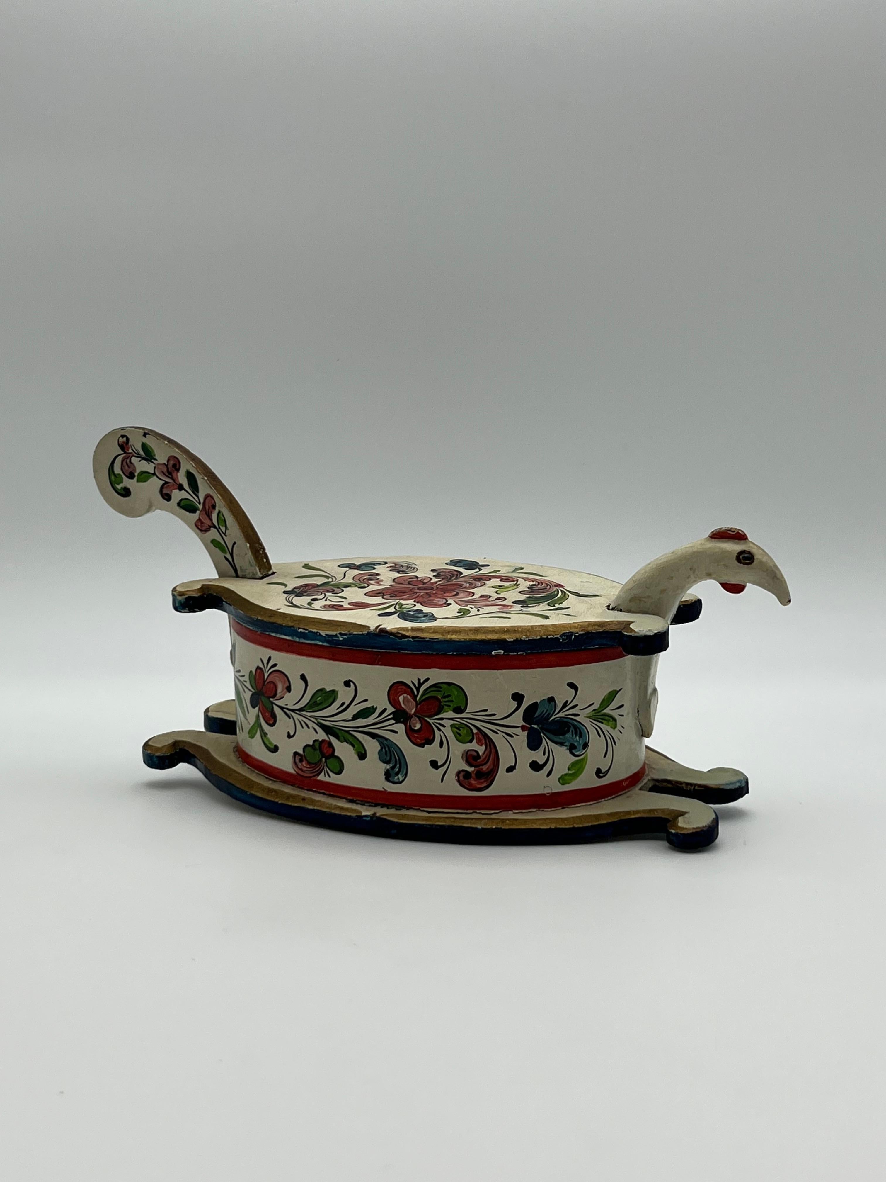 Artisanat Boîte à dents pour bol à bière Rosemaling norvégien des années 1800 - Art populaire Rosemaling peint à la main en vente