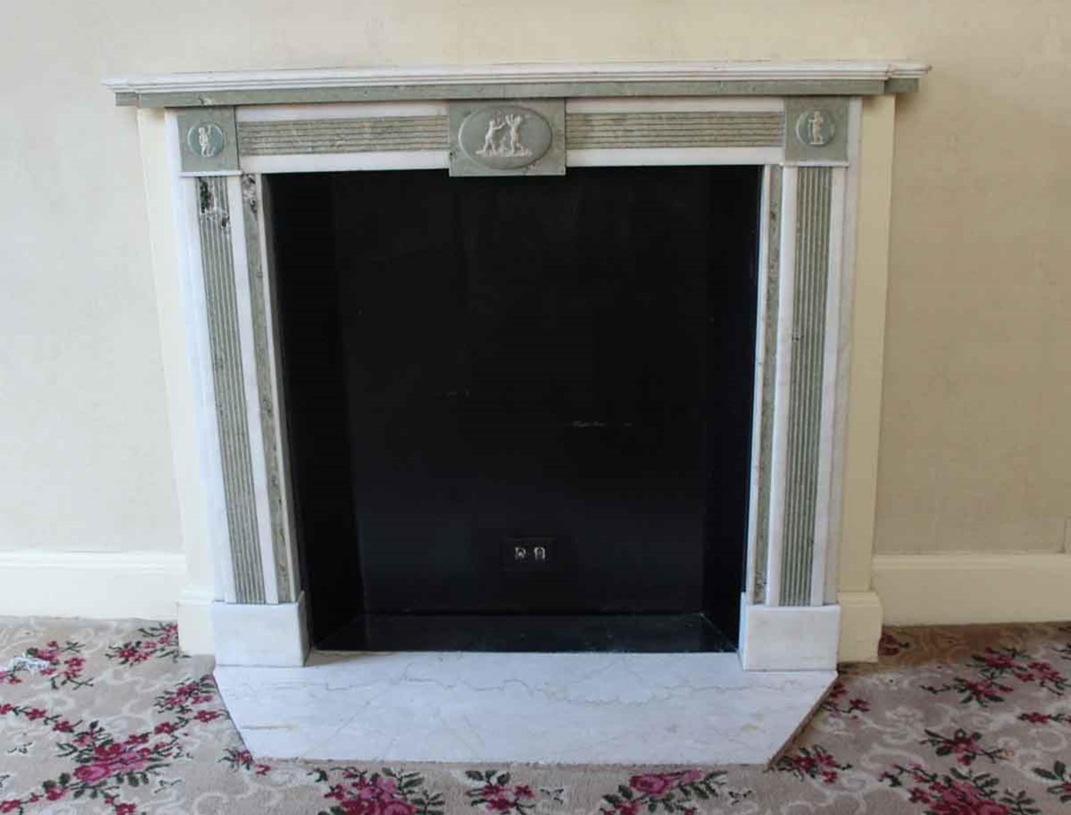 French 1800s NYC Waldorf Astoria Hotel Mantel White and Green Marble Regency Style